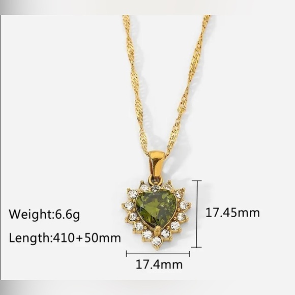 18K Gold Plated Green Cubic Zirconia Heart Pendant Necklace - Picture 5 of 8